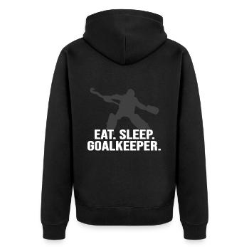 Hockey Feldhockey-Torwart Hockey-Goalkeeper - Unisex Premium Bio Zip Hoodie - Schwarz - Hinten - Nico (187cm)