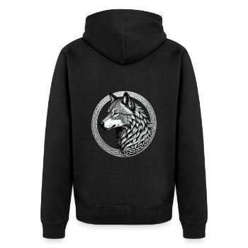 Wolf mit keltischem Knoten 02 - Unisex Premium Bio Zip Hoodie - Schwarz - Hinten - Nico (187cm)