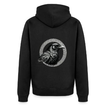 Rabe mit keltischem Knoten 02 - Unisex Premium Bio Zip Hoodie - Schwarz - Hinten - Nico (187cm)