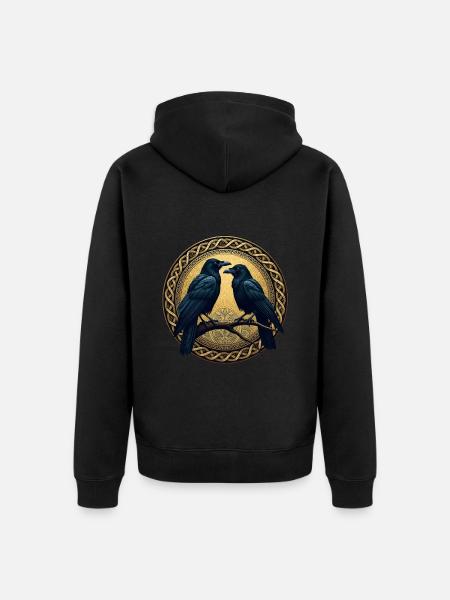 Two ravens with Celtic knots - Unisex Premium Organic Zip Hoodie - black