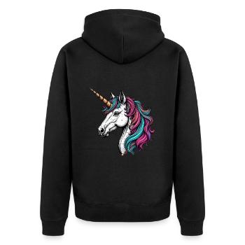 Magisches Einhorn 02 - Unisex Premium Bio Zip Hoodie - Schwarz - Hinten - Nico (187cm)