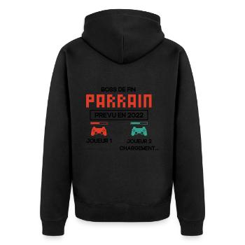 Annonce Grossesse Demande Parrain Originale Geek - Veste à capuche bio Premium Unisexe - noir - Dos - Nico (187cm)