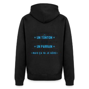 Onkel und Pate - Unisex Premium Bio Zip Hoodie - Schwarz - Hinten - Nico (187cm)