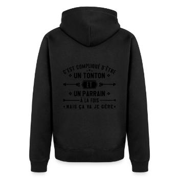 Onkel und Pate - Unisex Premium Bio Zip Hoodie - Schwarz - Hinten - Nico (187cm)