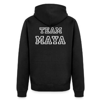 TEAM MAYA Hundename Hündin TeamTrikot - Unisex Premium Bio Zip Hoodie - Schwarz - Hinten - Nico (187cm)