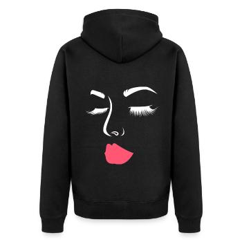 Frauen Gesicht mit Augenbrauen Wimpern Lippen - Unisex Premium Bio Zip Hoodie - Schwarz - Hinten - Nico (187cm)