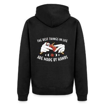 The Best Things In Life Are Made By Hand Knitting - Unisex Premium Organic Zip Hoodie - black - Back - Nico (187cm)