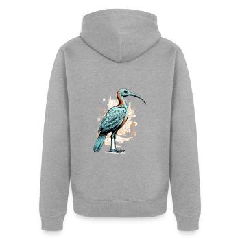 Gib der heilige Ibis - Unisex Premium Bio Zip Hoodie - Grau meliert - Hinten - Nico (187cm)