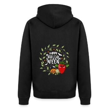 Happy Halloween strawberry white - Unisex Premium Organic Zip Hoodie - black - Back - Nico (187cm)