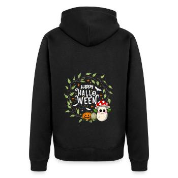 Happy Halloween toadstool white - Unisex Premium Organic Zip Hoodie - black - Back - Nico (187cm)