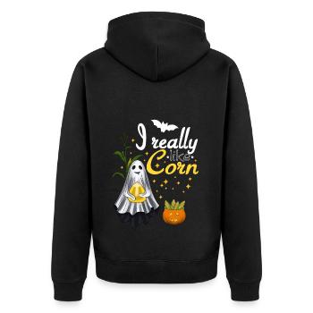 I really like corn white - Unisex Premium Organic Zip Hoodie - black - Back - Nico (187cm)