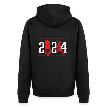 Albania Berlin Fußball 2024 - Unisex Premium Bio Zip Hoodie - Schwarz - Hinten - Nico (187cm)