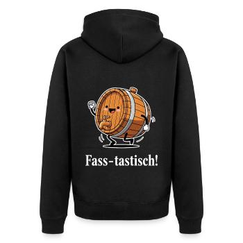 Fass-tastisch ! - Unisex Premium Bio Zip Hoodie - Schwarz - Hinten - Nico (187cm)