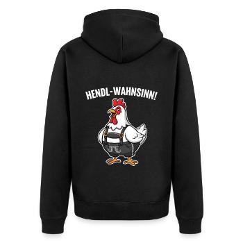 Hendl-Wahnsinn ! - Unisex Premium Bio Zip Hoodie - Schwarz - Hinten - Nico (187cm)