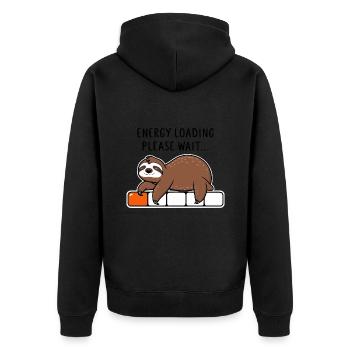 Sloth Energy Loading Please Wait - Unisex Premium Organic Zip Hoodie - black - Back - Nico (187cm)