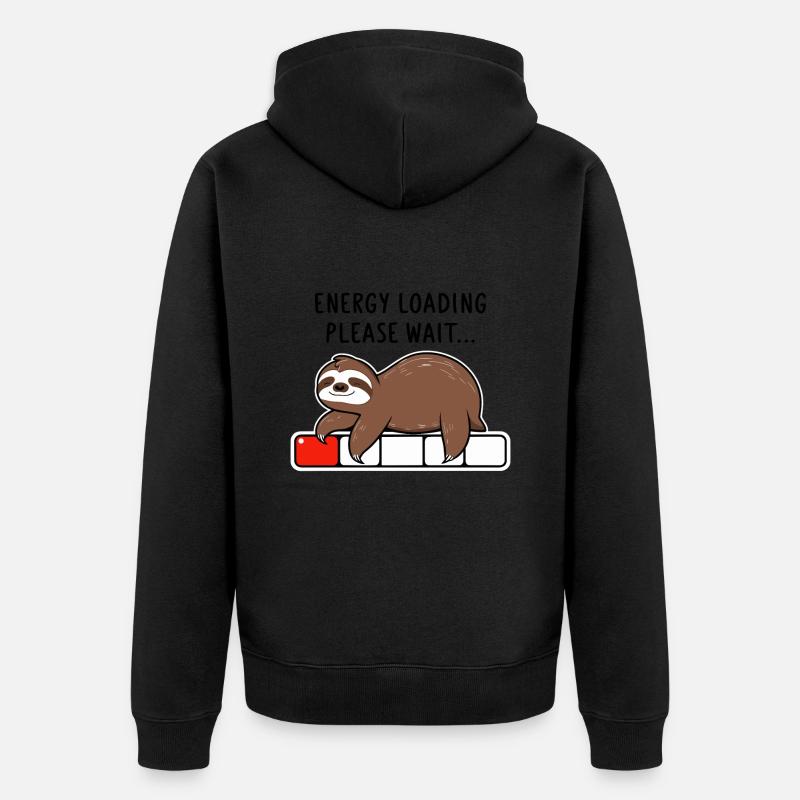 Faultier Energy Loading Please Wait - Unisex Premium Bio Zip Hoodie - Schwarz