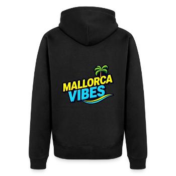 Mallorca Vibes Summer, Sun & Party Feeling - Unisex Premium Organic Zip Hoodie - black - Back - Nico (187cm)