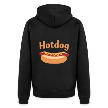 Hotdog Liebe in Schwarz-Weiß Look - Unisex Premium Bio Zip Hoodie - Schwarz - Hinten - Nico (187cm)