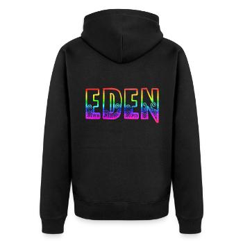eden rs regenbogen - Unisex Premium Bio Zip Hoodie - Schwarz - Hinten - Nico (187cm)