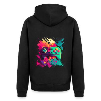 Retro Konsole - Unisex Premium Bio Zip Hoodie - Schwarz - Hinten - Nico (187cm)
