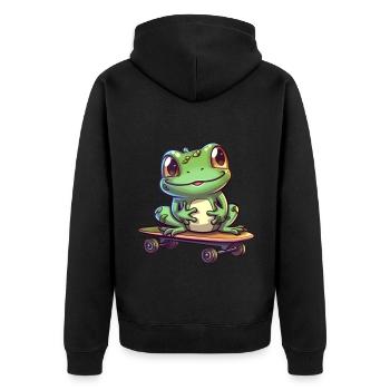 Frog on a skateboard - Unisex Premium Organic Zip Hoodie - black - Back - Nico (187cm)