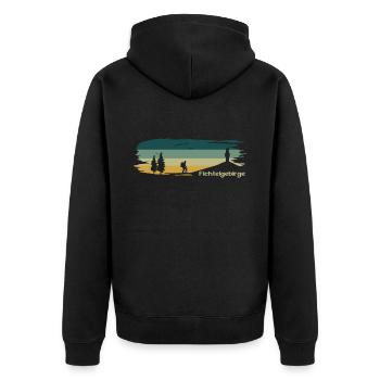 Fichtelgebirge Wanderer Schneeberg - Unisex Premium Bio Zip Hoodie - Schwarz - Hinten - Nico (187cm)