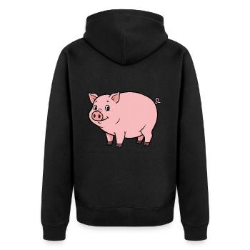 Tier Cartoon Schwein - Unisex Premium Bio Zip Hoodie - Schwarz - Hinten - Nico (187cm)