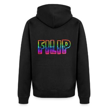 filip rs regenbogen - Unisex Premium Bio Zip Hoodie - Schwarz - Hinten - Nico (187cm)