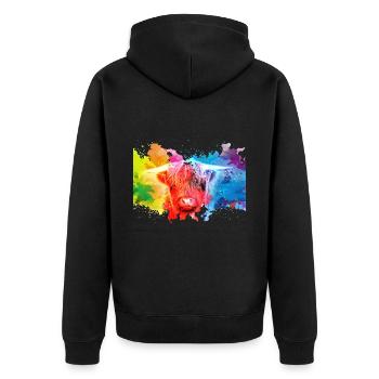 Highland Cattle - Unisex Premium Bio Zip Hoodie - Schwarz - Hinten - Nico (187cm)