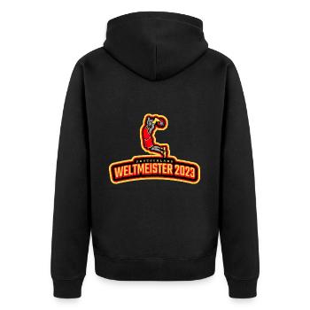 Basketball TShirt Weltmeister Geschenk 2023 Dunk - Unisex Premium Bio Zip Hoodie - Schwarz - Hinten - Nico (187cm)