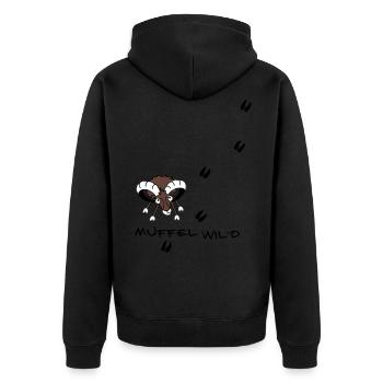 Mufflon mit Fährte - Unisex Premium Bio Zip Hoodie - Schwarz - Hinten - Nico (187cm)