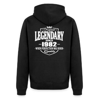 Legendary seit 1982 - Unisex Premium Bio Zip Hoodie - Schwarz - Hinten - Nico (187cm)