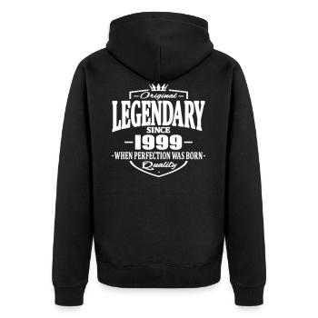Legendary seit 1999 - Unisex Premium Bio Zip Hoodie - Schwarz - Hinten - Nico (187cm)