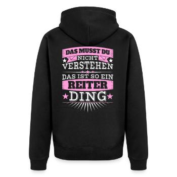 Das ist ein Reiter-Ding - Unisex Premium Bio Zip Hoodie - Schwarz - Hinten - Nico (187cm)