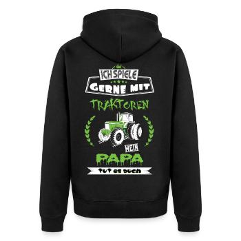 Landwirt Papa mit Traktor Vater Geschenk Tshirt - Unisex Premium Bio Zip Hoodie - Schwarz - Hinten - Nico (187cm)