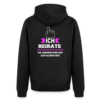 JGA - Ich Heirate - Sie - Unisex Premium Bio Zip Hoodie - Schwarz - Hinten - Nico (187cm)