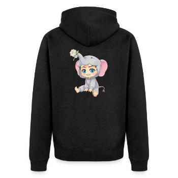 MOSBIES Elefant Blume Chibi Cosplay Geschenk - Unisex Premium Bio Zip Hoodie - Schwarz - Hinten - Nico (187cm)
