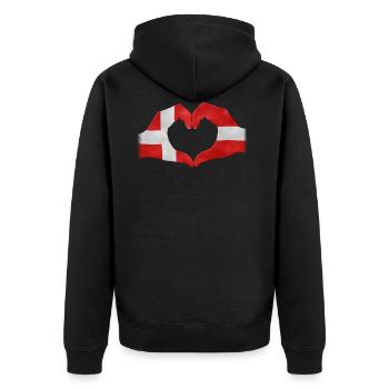 Touchez coeur Danemark drapeau 010 modèles ronds - Veste à capuche bio Premium Unisexe - noir - Dos - Nico (187cm)