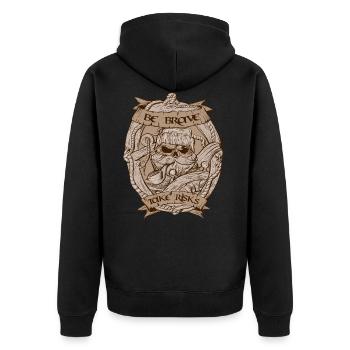 Totenkopf Kapitän Vintage Design - Unisex Premium Bio Zip Hoodie - Schwarz - Hinten - Nico (187cm)