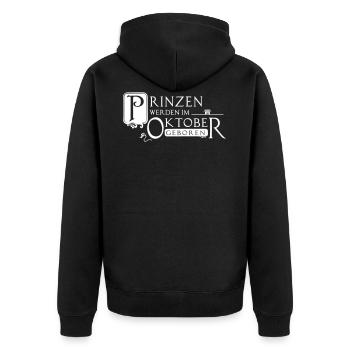 Prinzen Oktober Geschenk - Unisex Premium Bio Zip Hoodie - Schwarz - Hinten - Nico (187cm)
