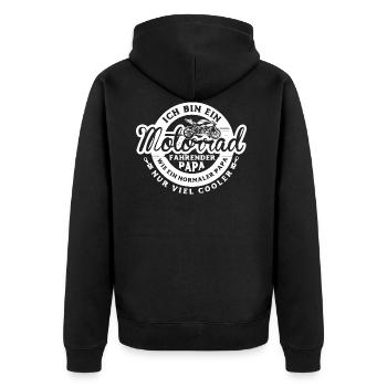 Motorrad Papa Biker Papa Geschenk - Unisex Premium Bio Zip Hoodie - Schwarz - Hinten - Nico (187cm)