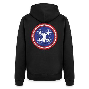 Round sign with quadrocopter in the middle - Unisex Premium Organic Zip Hoodie - black - Back - Nico (187cm)