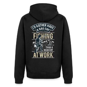 FISHING - lustiges Angler Shirt Vatertag Geschenk - Unisex Premium Bio Zip Hoodie - Schwarz - Hinten - Nico (187cm)