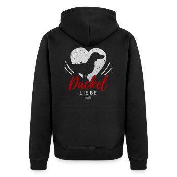 Dackel Liebe mit Herz - Unisex Premium Bio Zip Hoodie - Schwarz - Hinten - Nico (187cm)