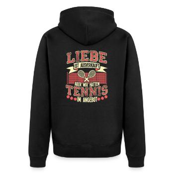 Liebe Ist Ausverkauft Tennis Ist Im Angebot - Unisex Premium Bio Zip Hoodie - Schwarz - Hinten - Nico (187cm)