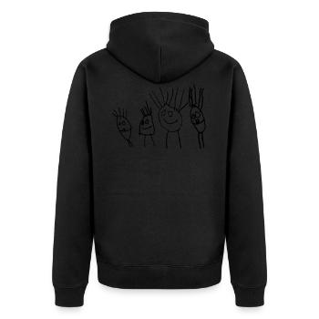 Olce Familie Zeichnung - Unisex Premium Bio Zip Hoodie - Schwarz - Hinten - Nico (187cm)
