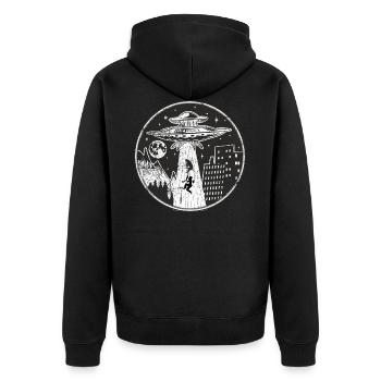 Alien UFO kidnap a dog and owner logo - Unisex Premium Organic Zip Hoodie - black - Back - Nico (187cm)