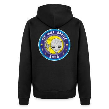 Alien va bientôt sortir de l'espace avec l'OVNI. - Veste à capuche bio Premium Unisexe - noir - Dos - Nico (187cm)