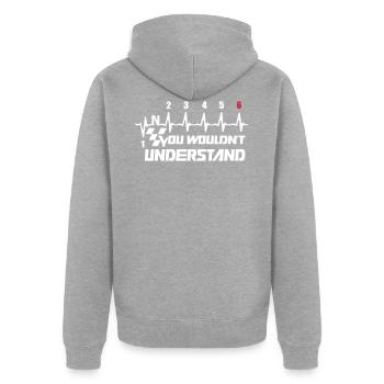 You Wouldn't Understand Gear 6 - Unisex Premium Bio Zip Hoodie - Grau meliert - Hinten - Nico (187cm)