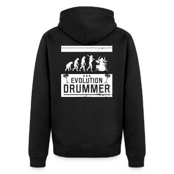 Evolution Drummer | Schlagzeug Musikinstrument - Unisex Premium Bio Zip Hoodie - Schwarz - Hinten - Nico (187cm)